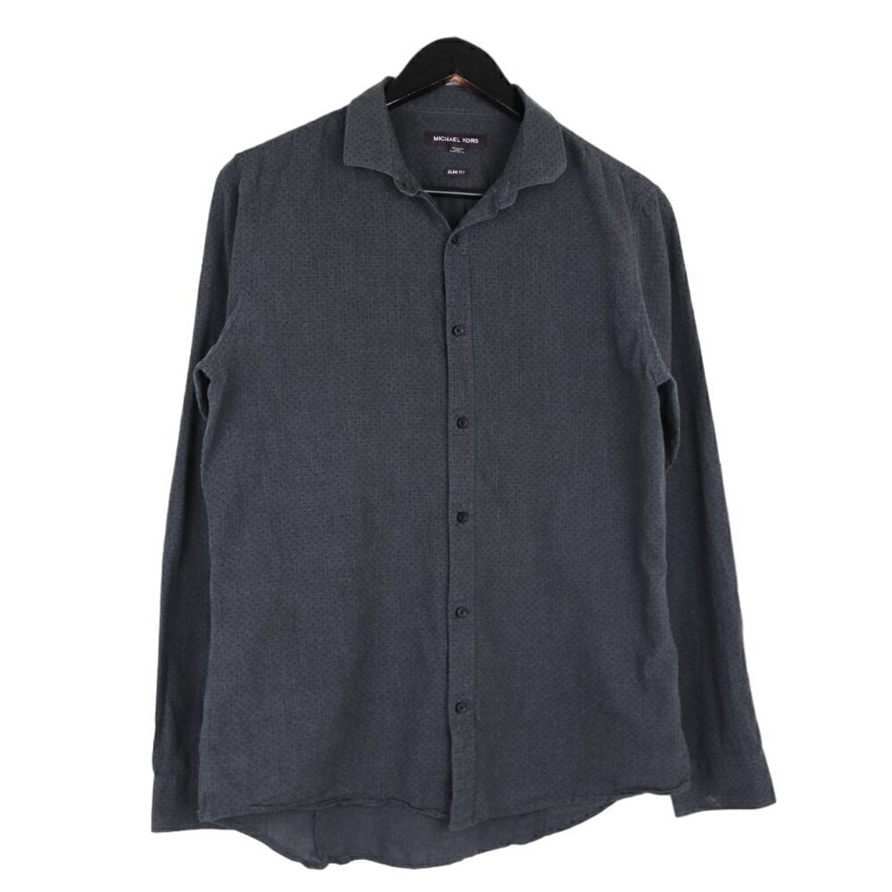 Michael Kors Novelty Button Down Collared Slim Fit Grey Dress Shirt Size Medium